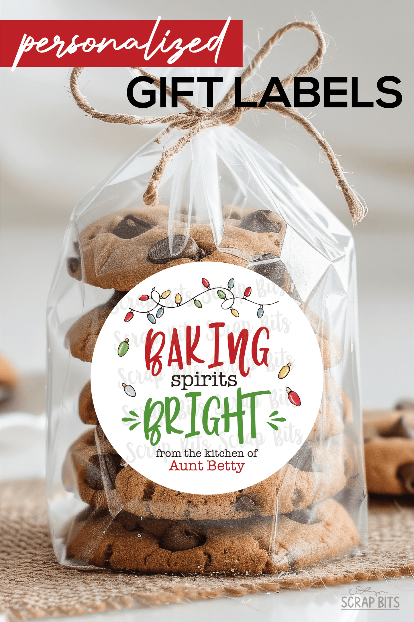 Baking Spirits Bright Christmas Lights, Personalized Christmas Gift or Baking Labels - Scrap Bits
