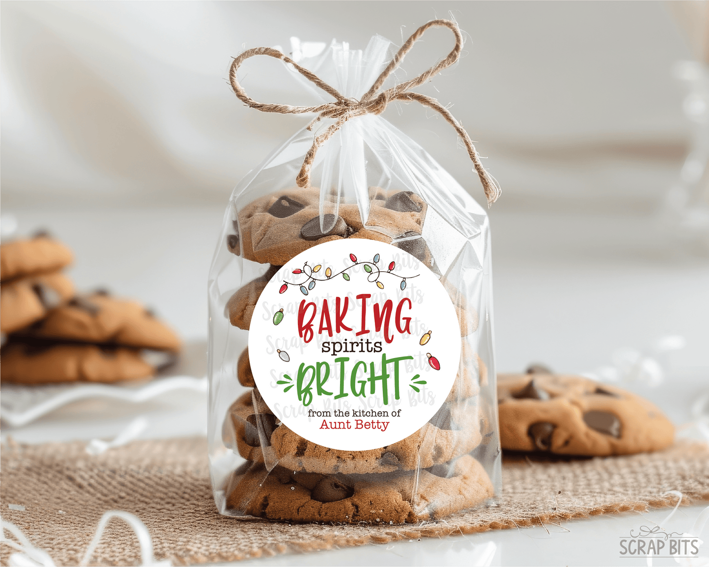 Baking Spirits Bright Christmas Lights, Personalized Christmas Gift or Baking Labels - Scrap Bits