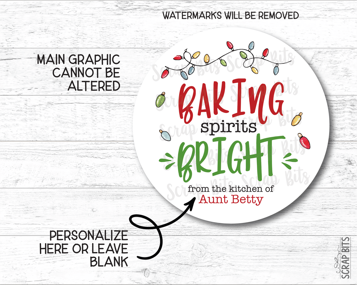 Baking Spirits Bright Christmas Lights, Personalized Christmas Gift or Baking Labels - Scrap Bits