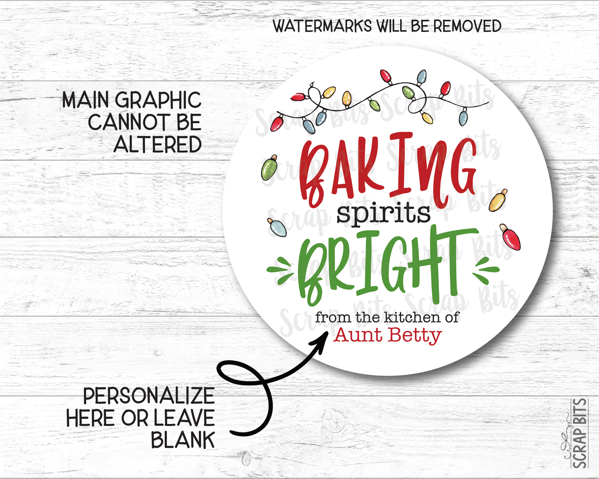 Baking Spirits Bright Christmas Lights, Personalized Christmas Gift or Baking Labels - Scrap Bits