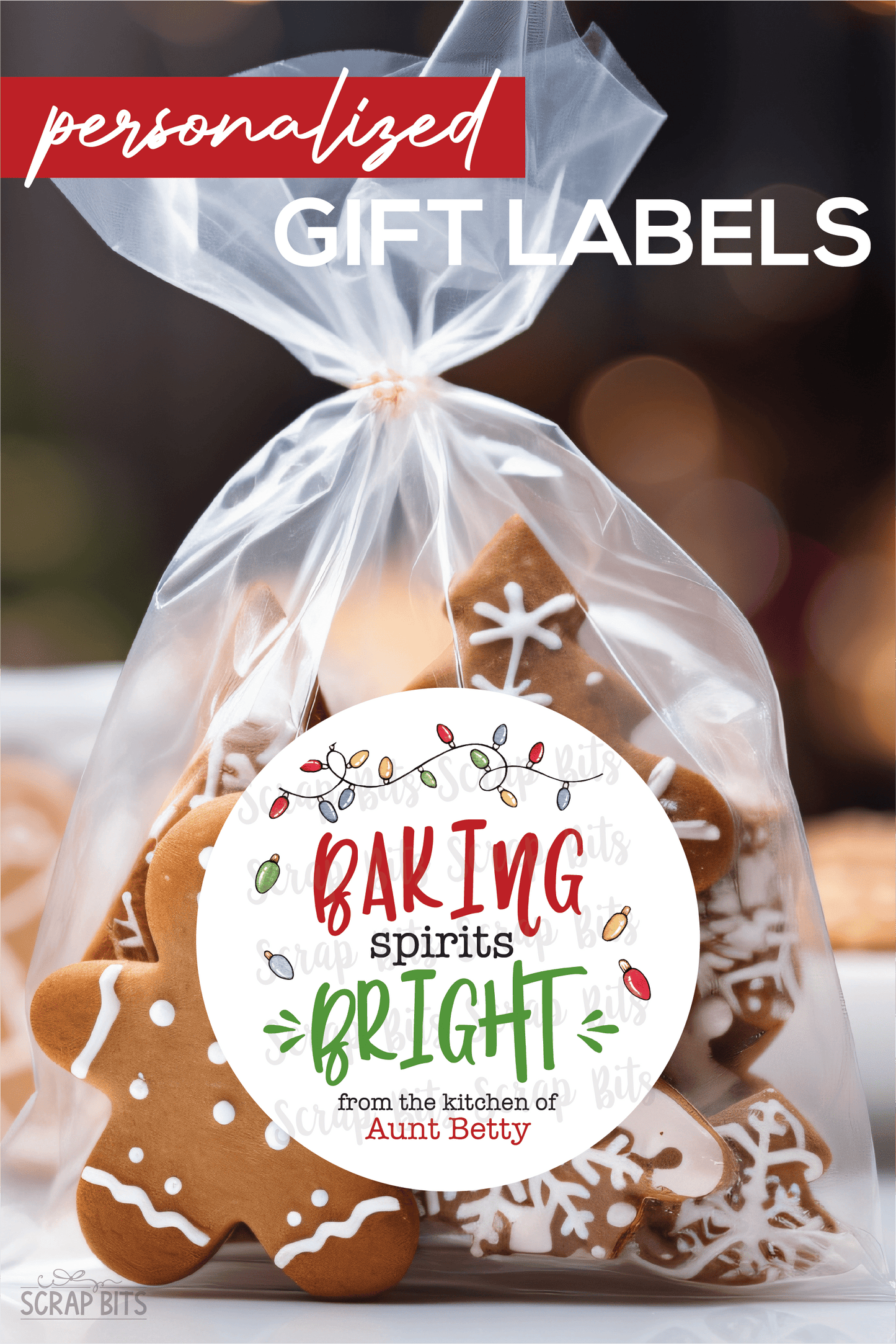 Baking Spirits Bright Christmas Lights, Personalized Christmas Gift or Baking Labels - Scrap Bits
