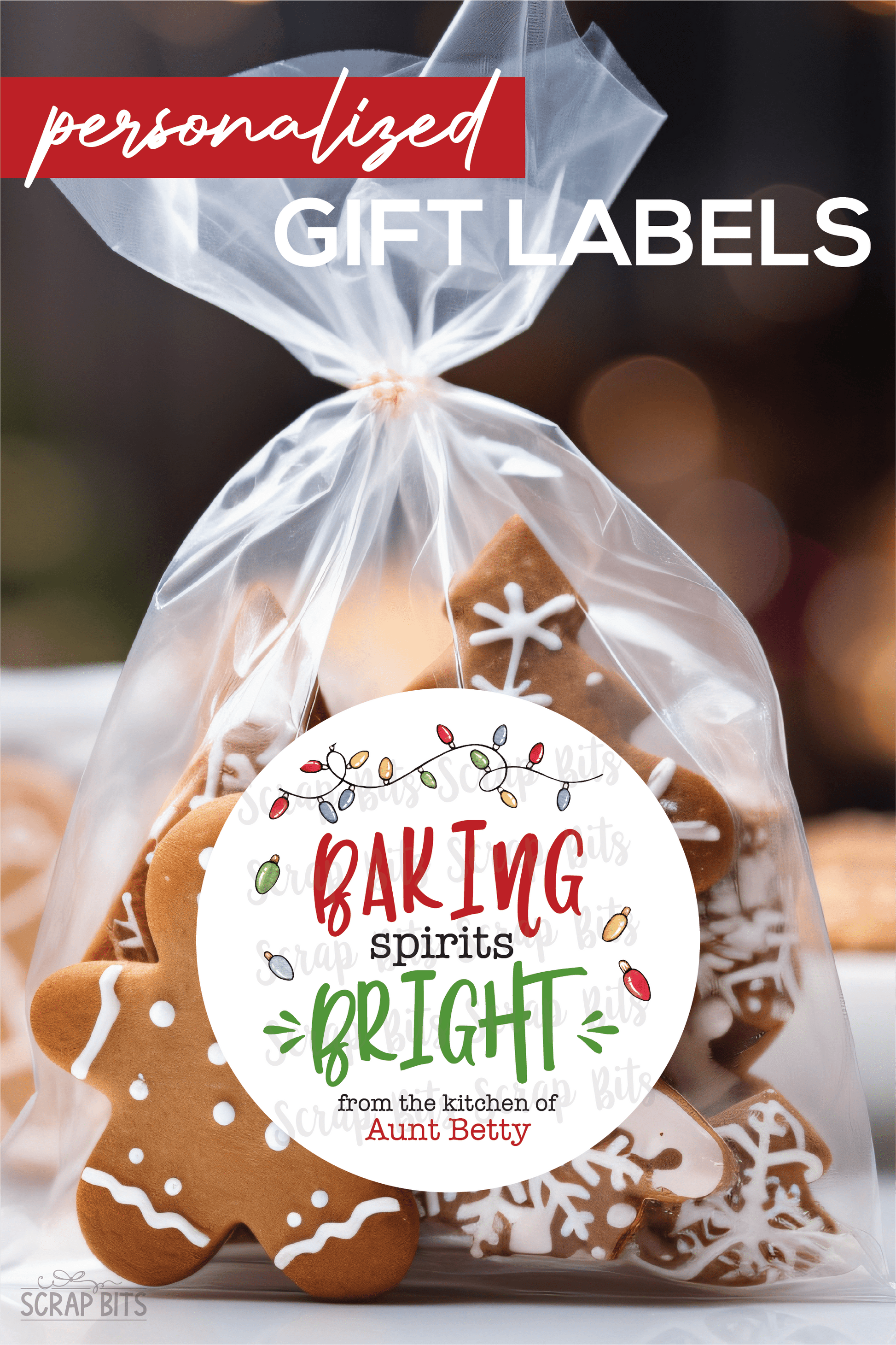 Baking Spirits Bright Christmas Lights, Personalized Christmas Gift or Baking Labels - Scrap Bits