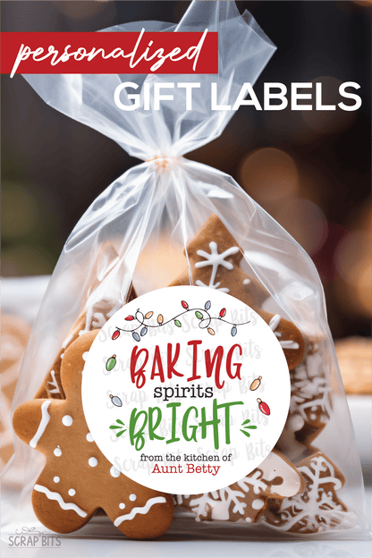 Baking Spirits Bright Christmas Lights, Personalized Christmas Gift or Baking Labels - Scrap Bits
