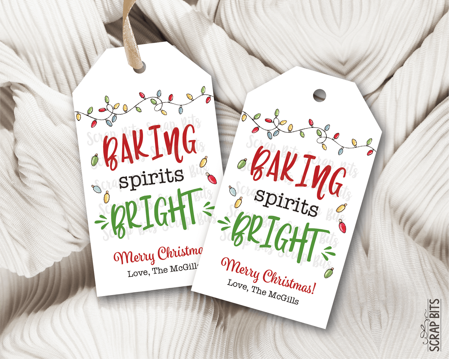 Baking Spirits Bright, Christmas Lights, Personalized Christmas Gift Tags or Baking Labels - Scrap Bits
