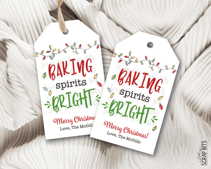 Baking Spirits Bright, Christmas Lights, Personalized Christmas Gift Tags or Baking Labels - Scrap Bits