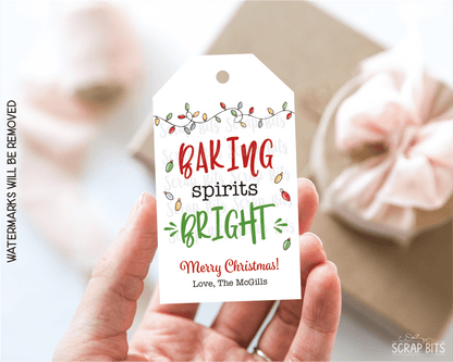 Baking Spirits Bright, Christmas Lights, Personalized Christmas Gift Tags or Baking Labels - Scrap Bits