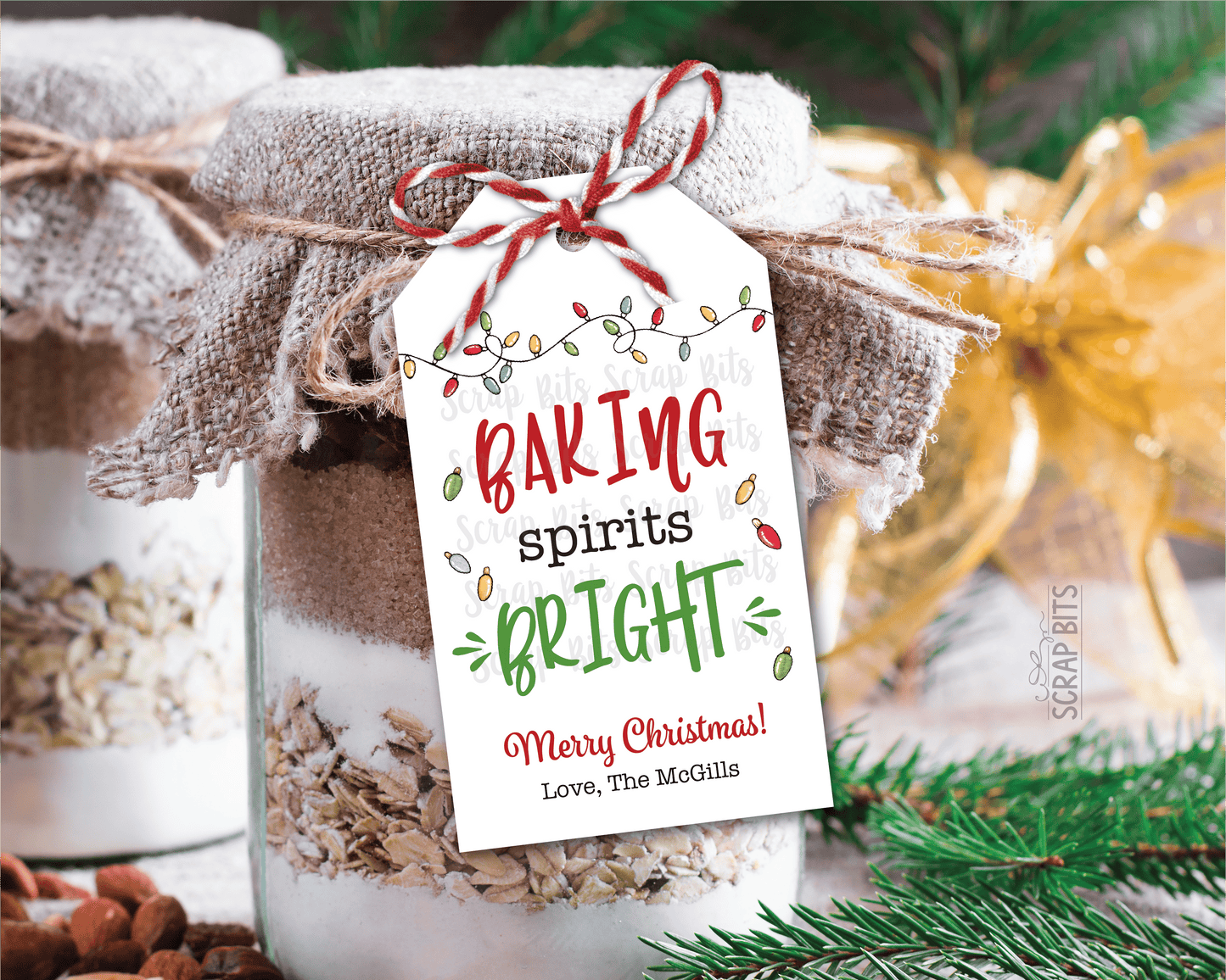 Baking Spirits Bright, Christmas Lights, Personalized Christmas Gift Tags or Baking Labels - Scrap Bits