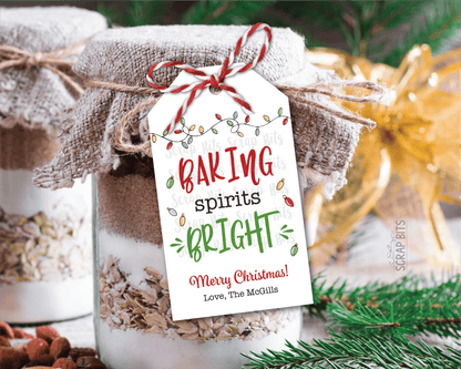 Baking Spirits Bright, Christmas Lights, Personalized Christmas Gift Tags or Baking Labels - Scrap Bits