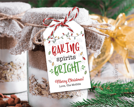 Baking Spirits Bright, Christmas Lights, Personalized Christmas Gift Tags or Baking Labels - Scrap Bits