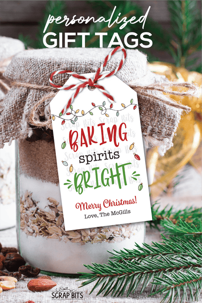 Baking Spirits Bright, Christmas Lights, Personalized Christmas Gift Tags or Baking Labels - Scrap Bits