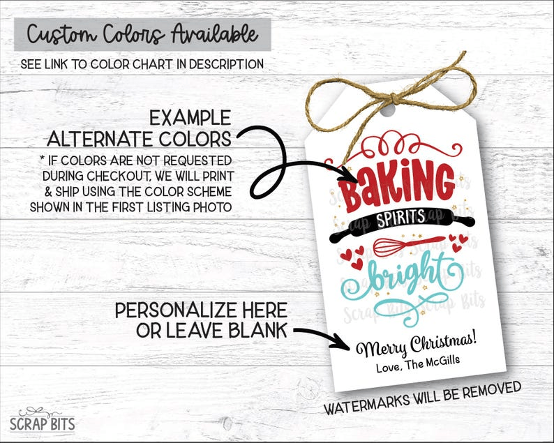 Baking Spirits Bright Rolling Pin, Christmas Baking Labels or Gift Tags - Scrap Bits