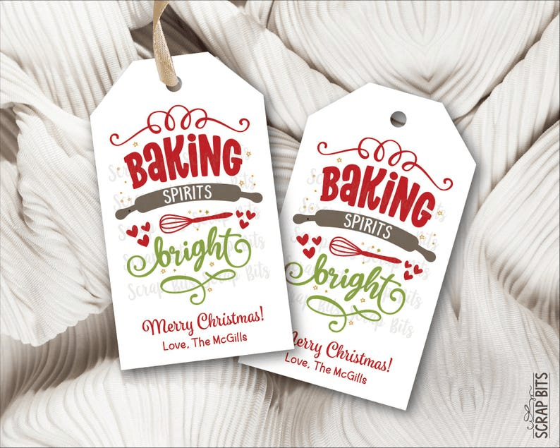 Baking Spirits Bright Rolling Pin, Christmas Baking Labels or Gift Tags - Scrap Bits