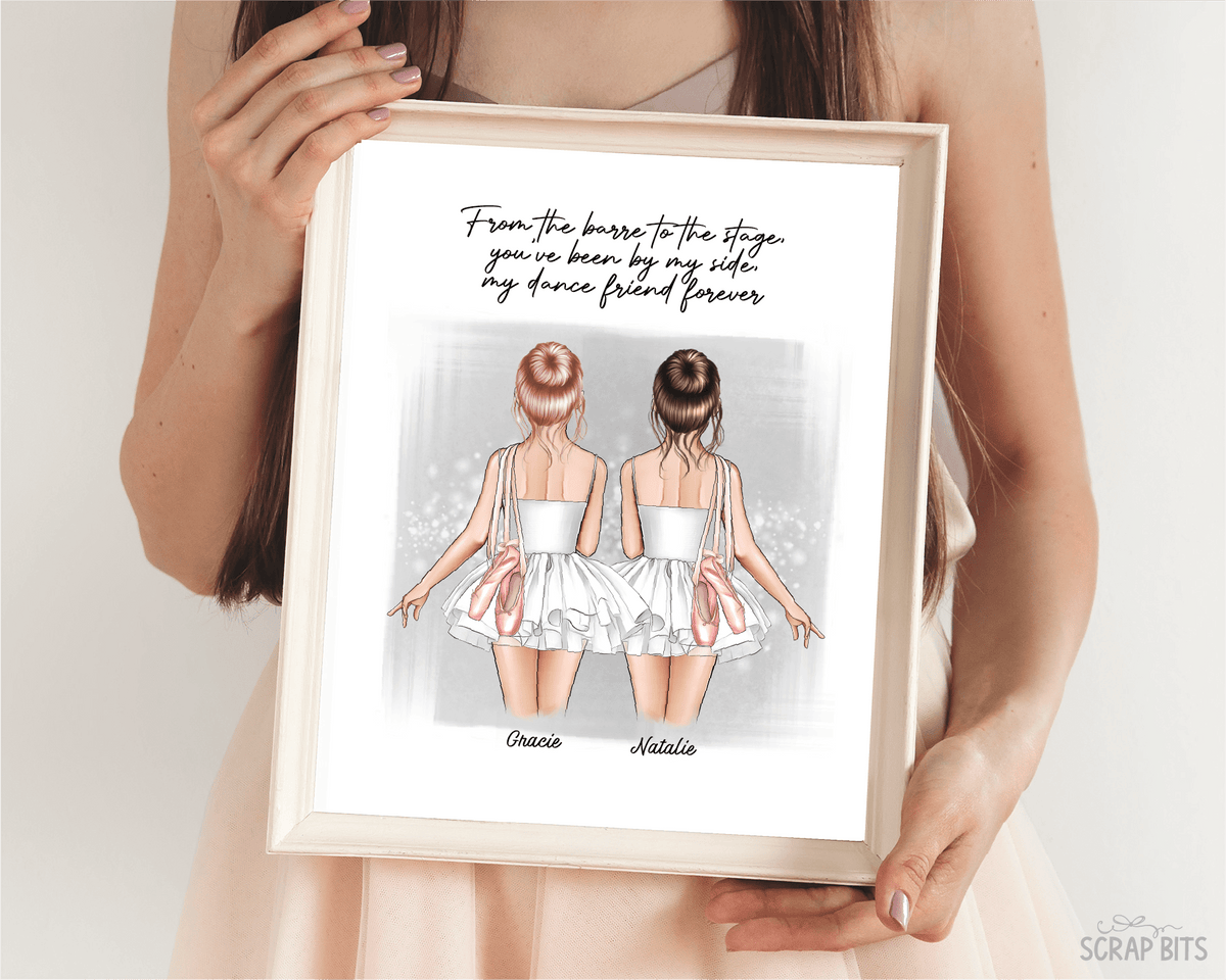 Ballerina Besties Portrait Print, Half Body, Custom Digital Drawing - Scrap Bits
