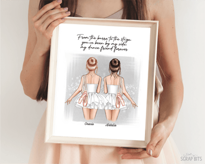 Ballerina Besties Portrait Print, Half Body, Custom Digital Drawing - Scrap Bits