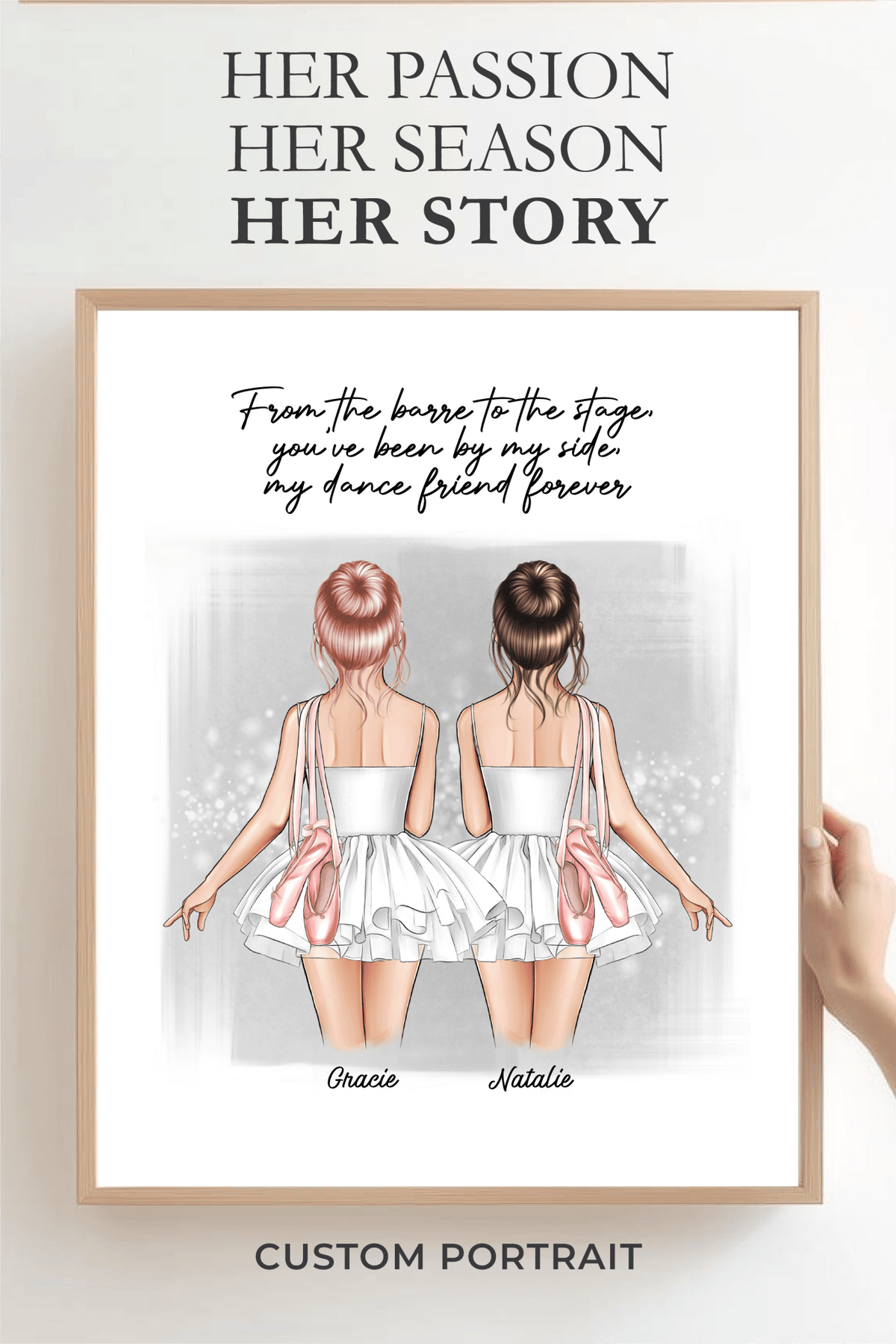 Ballerina Besties Portrait Print, Half Body, Custom Digital Drawing - Scrap Bits