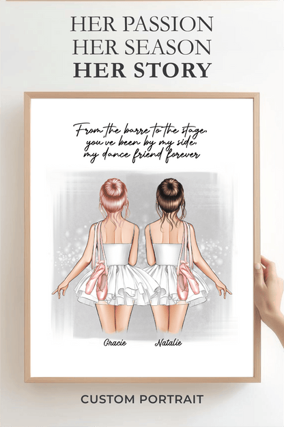 Ballerina Besties Portrait Print, Half Body, Custom Digital Drawing - Scrap Bits