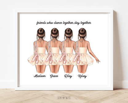Ballerina Friends Portrait Print, Half Body, Custom Digital Drawing - Scrap Bits
