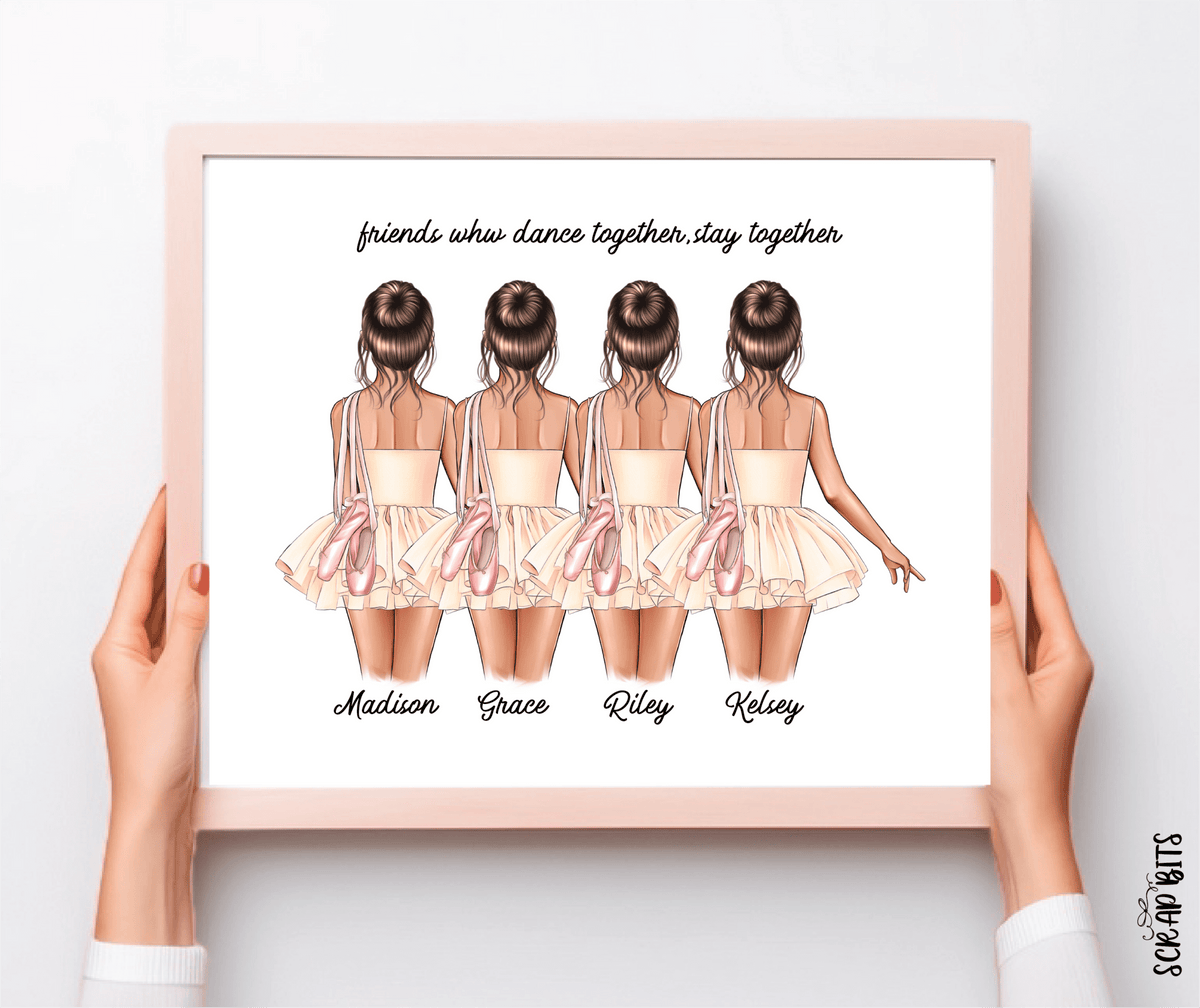 Ballerina Friends Portrait Print, Half Body, Custom Digital Drawing - Scrap Bits