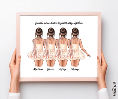 Ballerina Friends Portrait Print, Half Body, Custom Digital Drawing - Scrap Bits