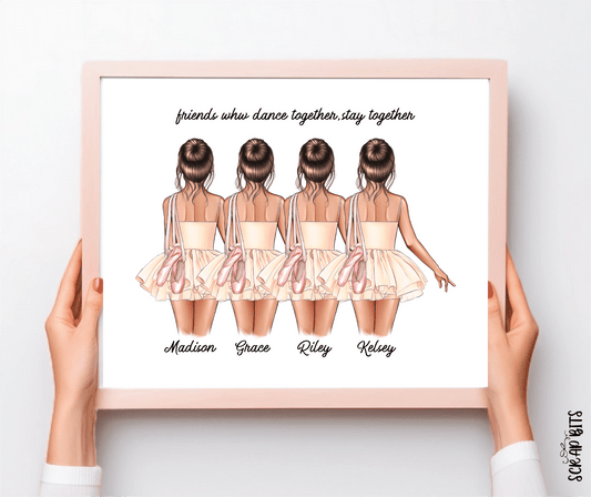 Ballerina Friends Portrait Print, Half Body, Custom Digital Drawing - Scrap Bits