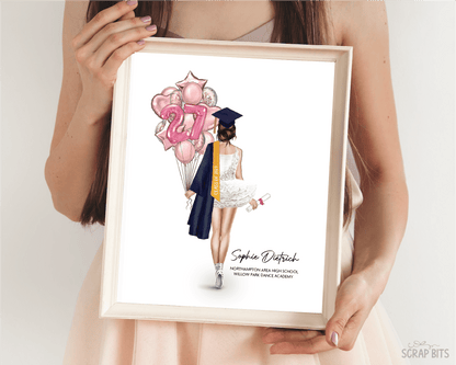 Ballerina Tutu Graduation Portrait Print, Custom Digital Drawing - Scrap Bits