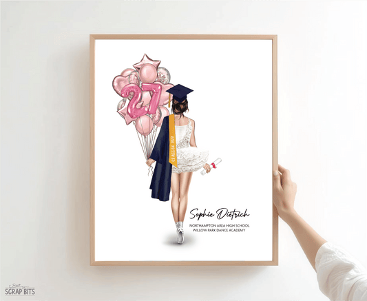 Ballerina Tutu Graduation Portrait Print, Custom Digital Drawing - Scrap Bits