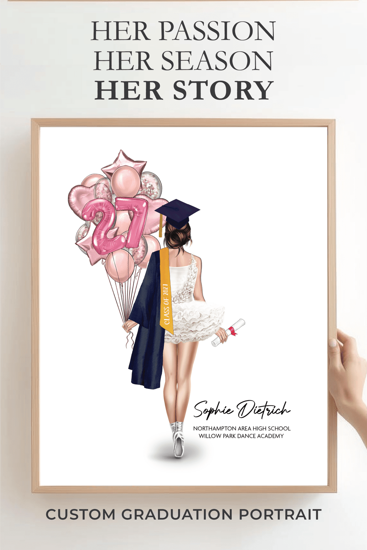 Ballerina Tutu Graduation Portrait Print, Custom Digital Drawing - Scrap Bits