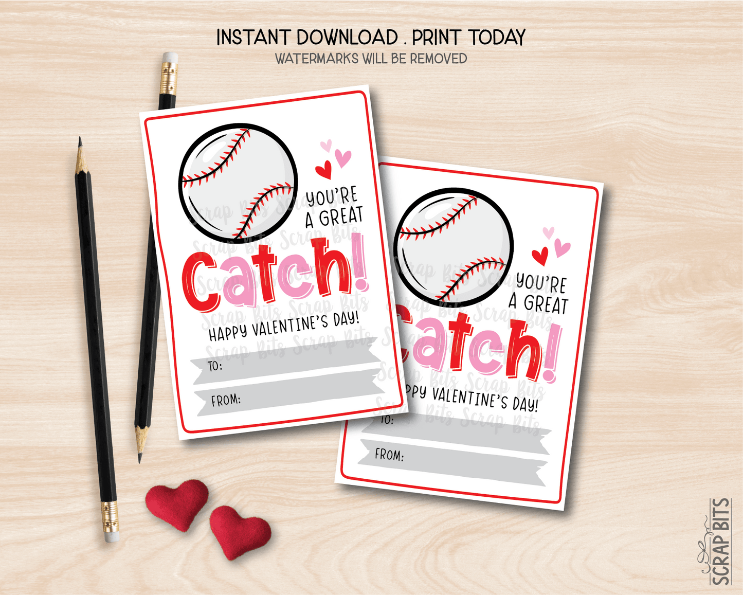 Baseball Valentines, You're A Slam Dunk, Printable Classroom Exchange Cards, Instant Download - Scrap Bits
