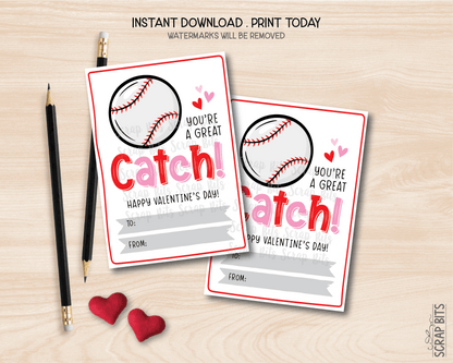 Baseball Valentines, You're A Slam Dunk, Printable Classroom Exchange Cards, Instant Download - Scrap Bits