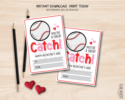 Baseball Valentines, You're A Slam Dunk, Printable Classroom Exchange Cards, Instant Download - Scrap Bits