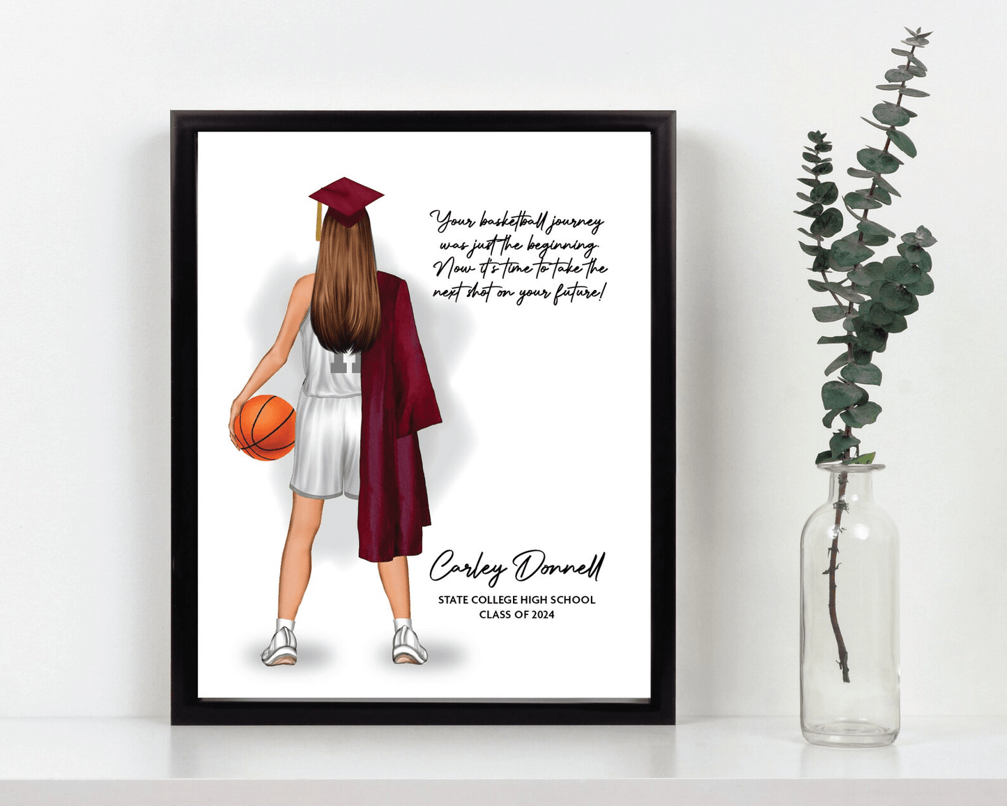 Basketball Graduation Portrait Print, Female Custom Senior Gift, Digital Download - Scrap Bits