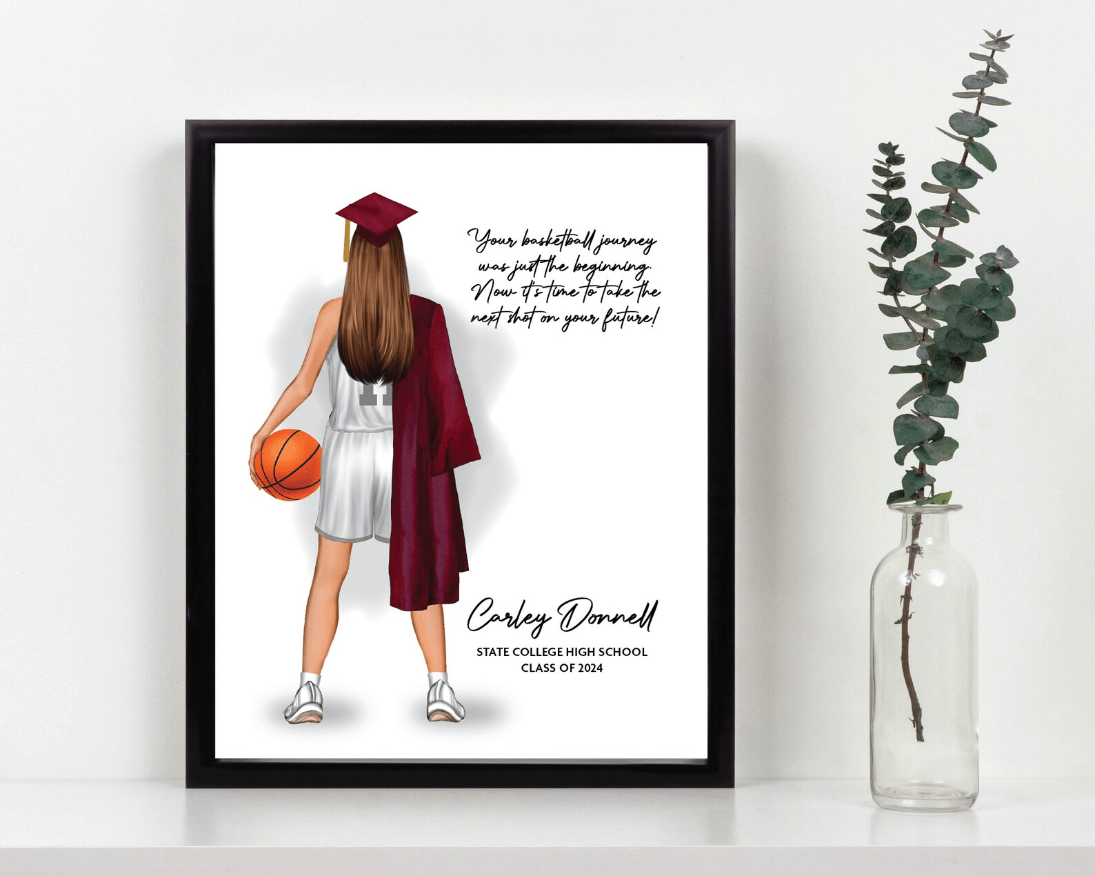 Basketball Graduation Portrait Print, Female Custom Senior Gift, Digital Download - Scrap Bits