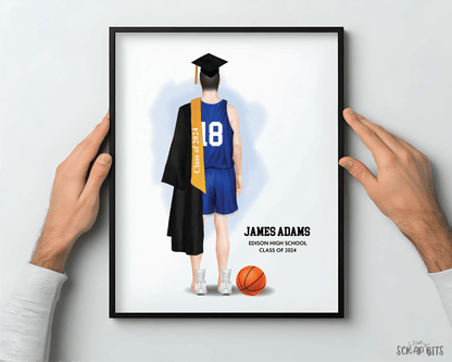 Basketball Graduation Portrait Print, Male Custom Senior Gift, Digital Download - Scrap Bits