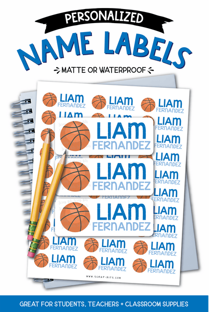 Basketball Name Labels, Personalized Belonging Labels - Scrap Bits