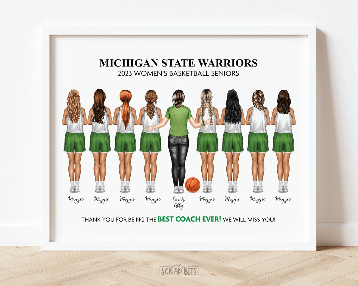 Basketball Team Portrait Print, Female Players, Custom Gift for Coach, Team Banquet, Seniors, Digital Download - Scrap Bits