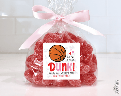 Basketball Valentines, You're A Slam Dunk Valentine Treat Bag Stickers - Scrap Bits