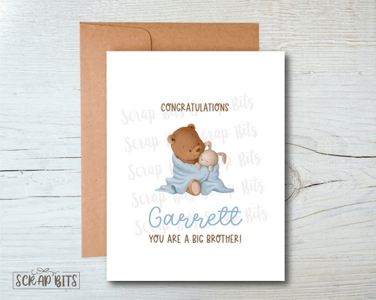 Bear & Bunny You're A Big Brother Congratulations Card, New Sibling Card - Scrap Bits