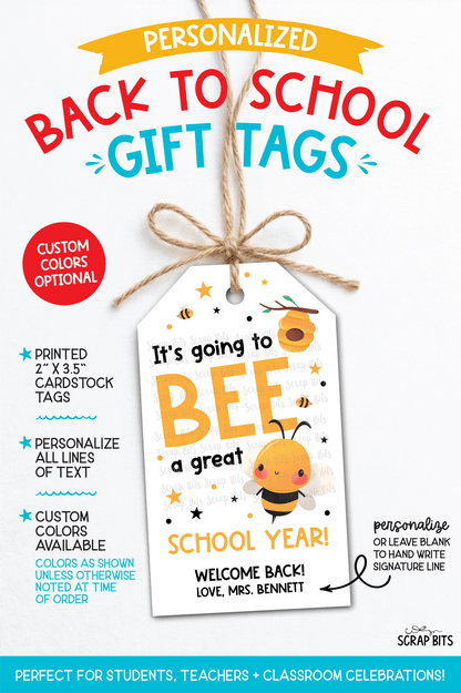Bee Back To School Tags, It's Going to BEE a Great School Year - Scrap Bits