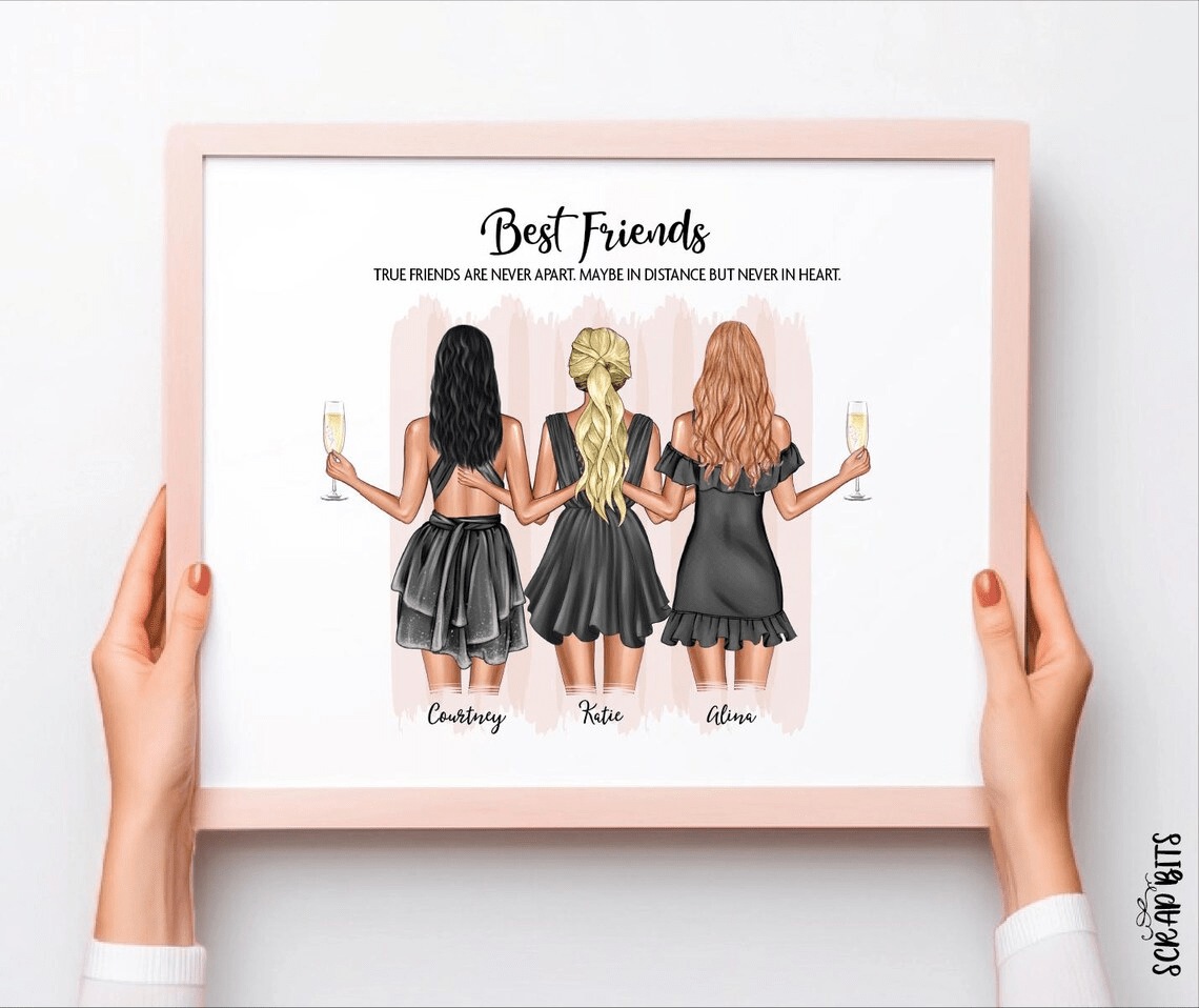 Best Friend Group Digital Portrait Print, Personalized Gift Illustration Print (up to 13 people) - Scrap Bits