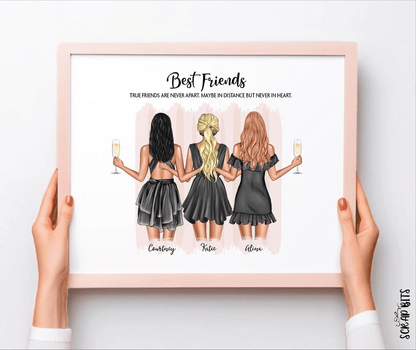 Best Friend Group Digital Portrait Print, Personalized Gift Illustration Print (up to 13 people) - Scrap Bits