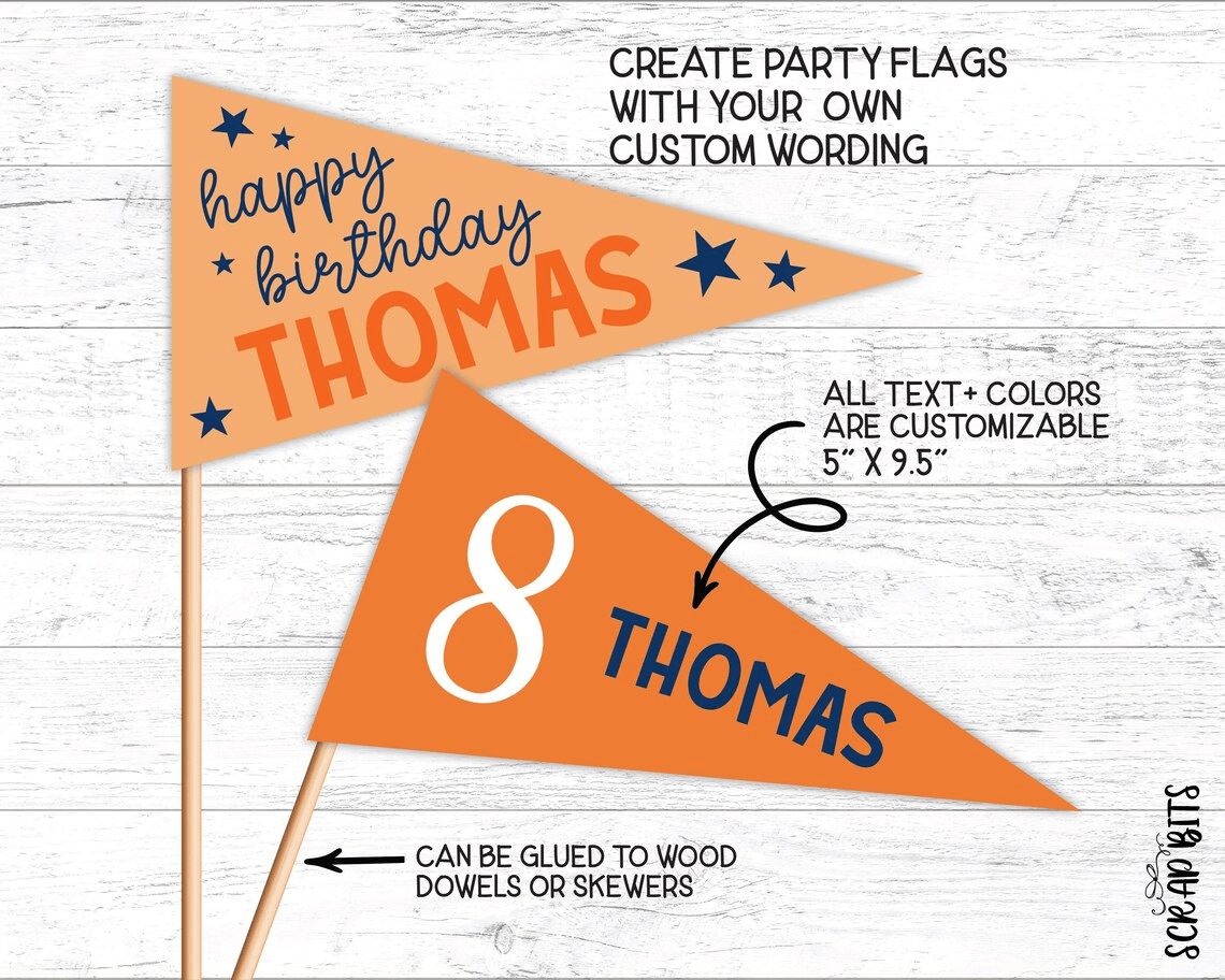 Birthday Pennant Flag, Name + Age . Personalized Printable Party Decor or Photo Prop, Instant Access EDITABLE Template - Scrap Bits