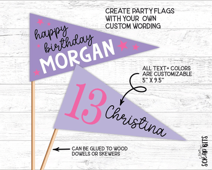 Birthday Pennant Flag, Name + Age . Personalized Printable Party Decor or Photo Prop, Instant Access EDITABLE Template - Scrap Bits