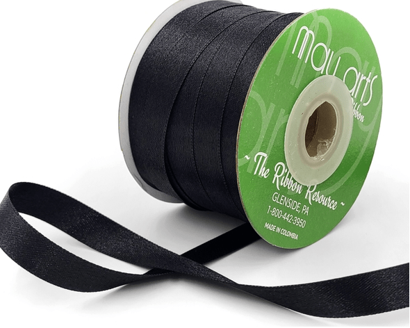 Black Luster Double Face Satin Ribbon. 5 yards (15 feet) . 1/2" inch, 13mm - Scrap Bits