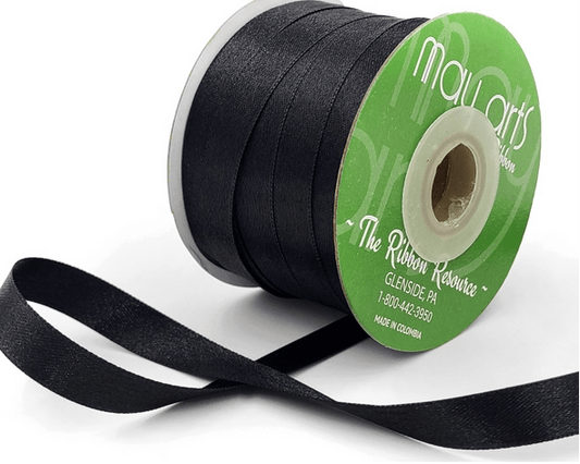 Black Luster Double Face Satin Ribbon. 5 yards (15 feet) . 1/2" inch, 13mm - Scrap Bits