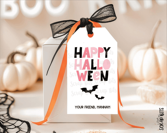 Blocky Type Pink Halloween Tags . Personalized Gift Tags - Scrap Bits