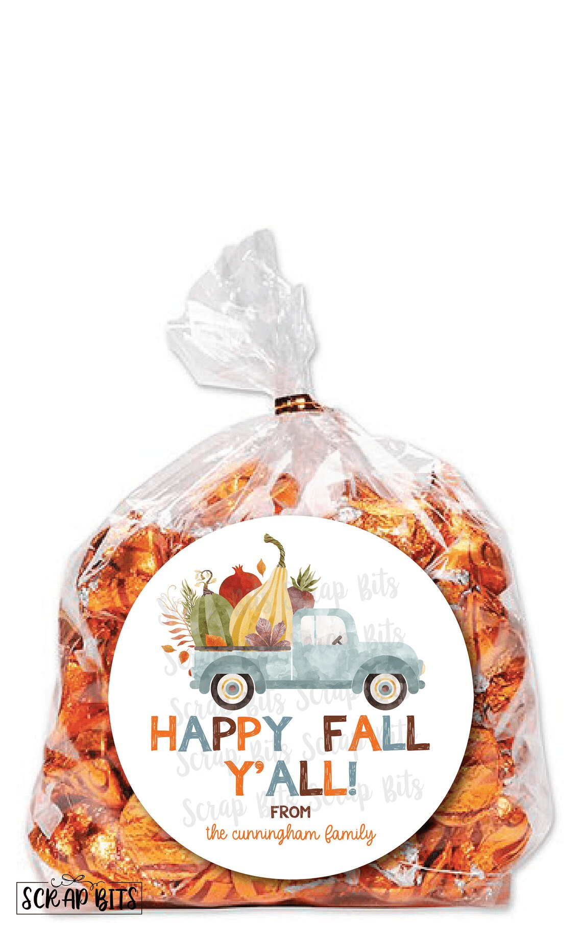 Blue Farm Truck, Chunky Happy Fall Y'All Stickers or Tags - Scrap Bits