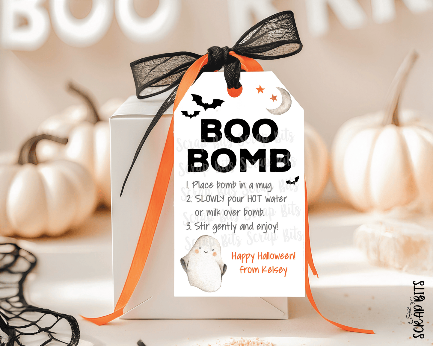 Boo Bomb Tags, Ghost Halloween Hot Chocolate Bomb Tags - Scrap Bits