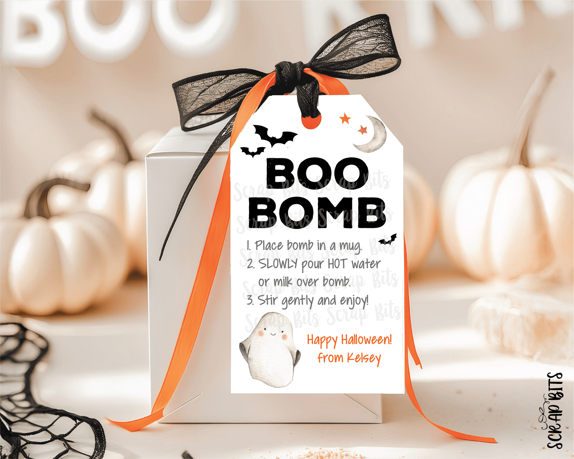 Boo Bomb Tags, Ghost Halloween Hot Chocolate Bomb Tags - Scrap Bits