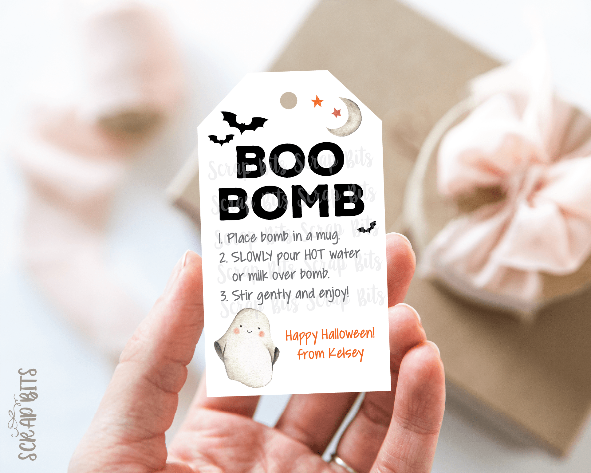 Boo Bomb Tags, Ghost Halloween Hot Chocolate Bomb Tags - Scrap Bits