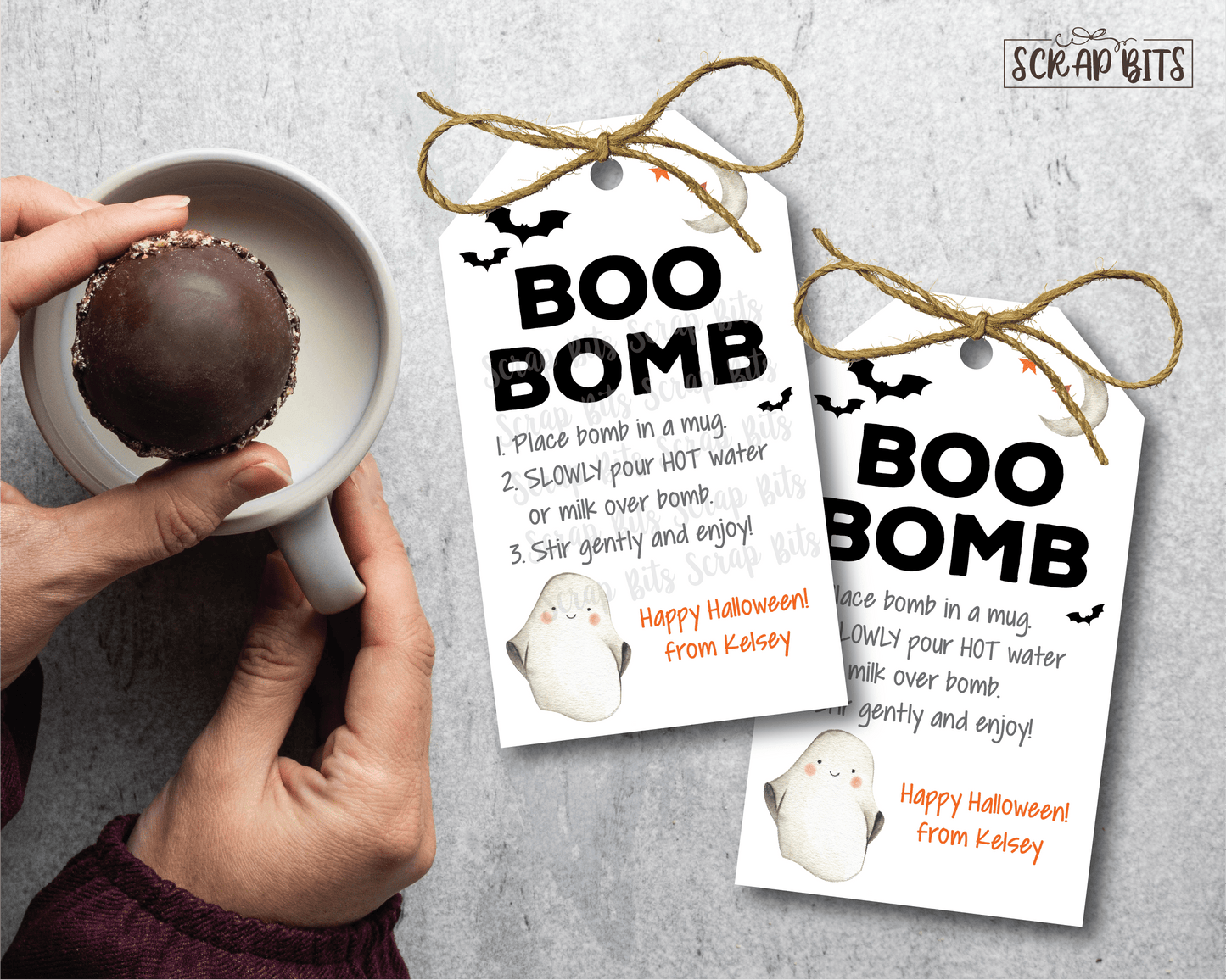 Boo Bomb Tags, Ghost Halloween Hot Chocolate Bomb Tags - Scrap Bits